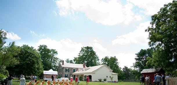 A beautiful day for a wedding outside the Cobblestone Farm Museum.
